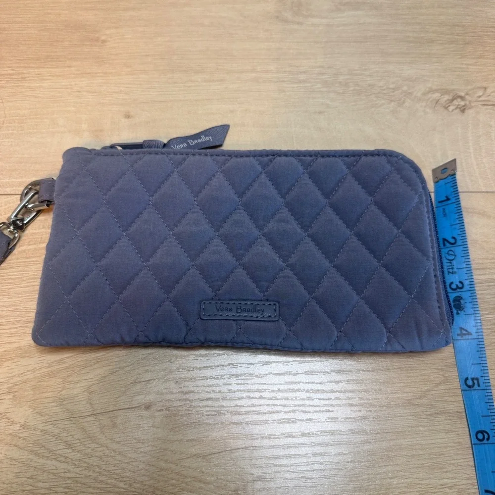 Vera Bradley Steel Blue Quilted Wristlet Wallet Floral Interior ID Window 8x4.5